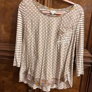 Maeve Beige Polka Dot and Stripe Blouse